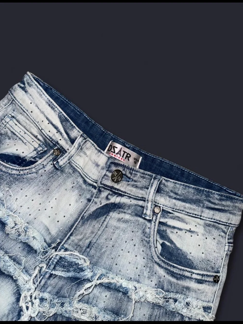Light Wash Distressed Rhinestone Jeans - Picture 2 of 5